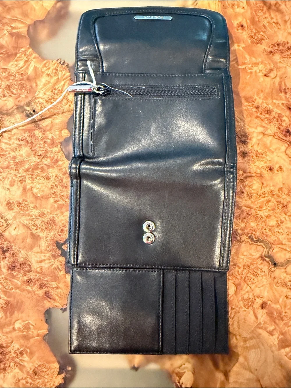 Nine West Black Trifold Leather Wallet with Silver Accent